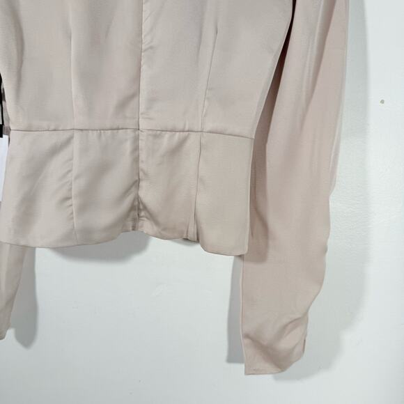 NWT ASTR Twist Mock Neck Cutout Peplum Top In Satin Champagne Size XS New - Picture 10 of 11